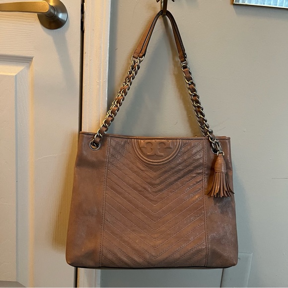 Tory Burch Fleming Tote in Neutral Distressed Leather - Picture 3 of 16